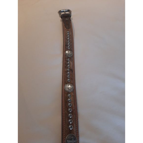 Cavenders Accessories Cavenders Leather Belt Genuine Brown Cow Hair